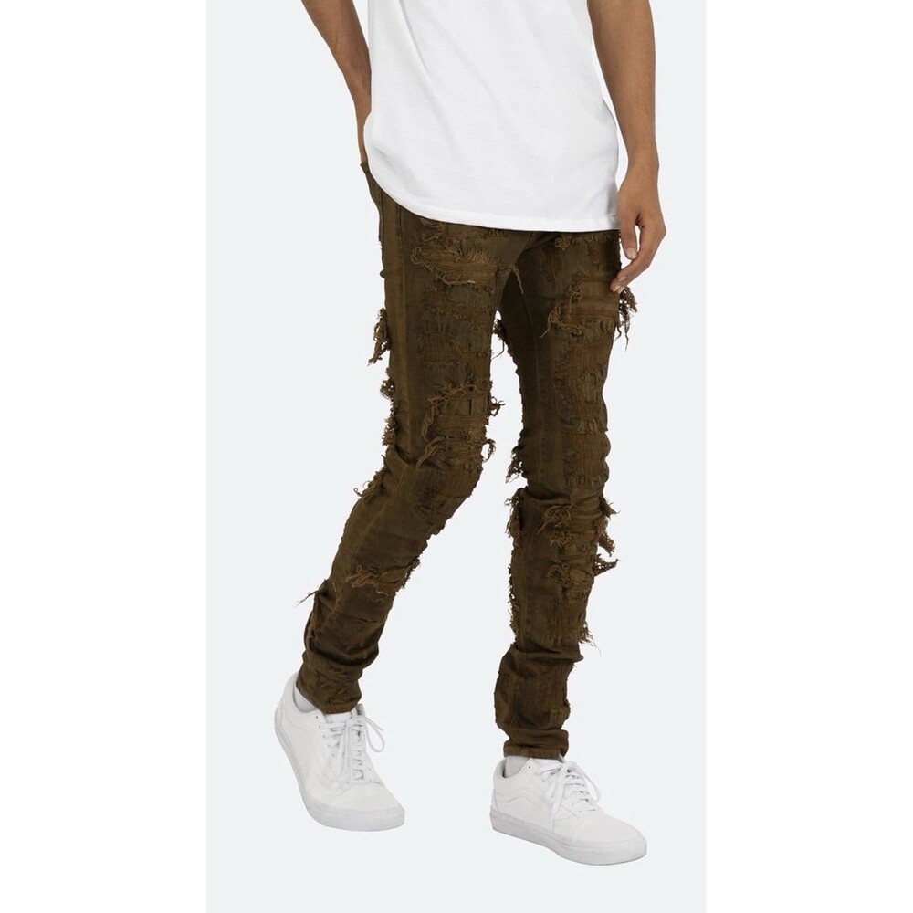 mnml X289 Skinny Olive Green Denim Distressed Men's Jeans Size 33 EUC!!